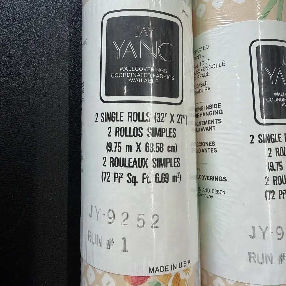 Vintage Jay Yang 2 Double Rolls Floral Palm Wallpaper 80s Shabby Chic Flowers